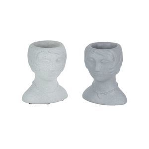 Set of 2 Roaring 20's Flapper Lady Gray Concrete Head Mini Planter 6 Inches Tall